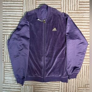 Adidas Purple Reversible Velour Bomber Jacket Youth Boys Sz XL 170 Logo Full Zip
